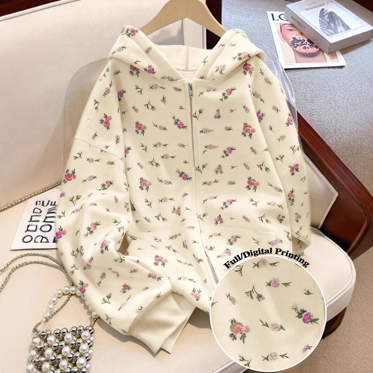 VELYORA — Veste sweat zippée – Imprimé floral, photographie du produit