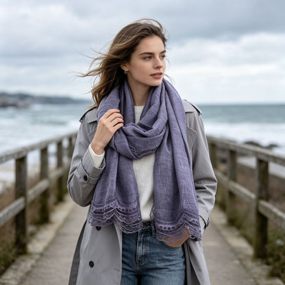 VELYORA — Étole en coton bordée de dentelle – Femme, photographie du produit