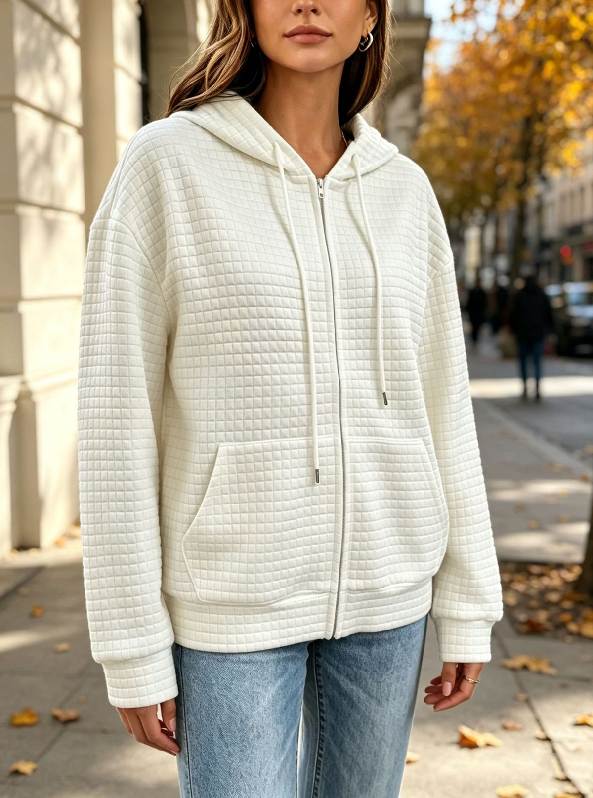 VELYORA — Sweat gaufré à poches – Épaules tombantes, photographie du produit