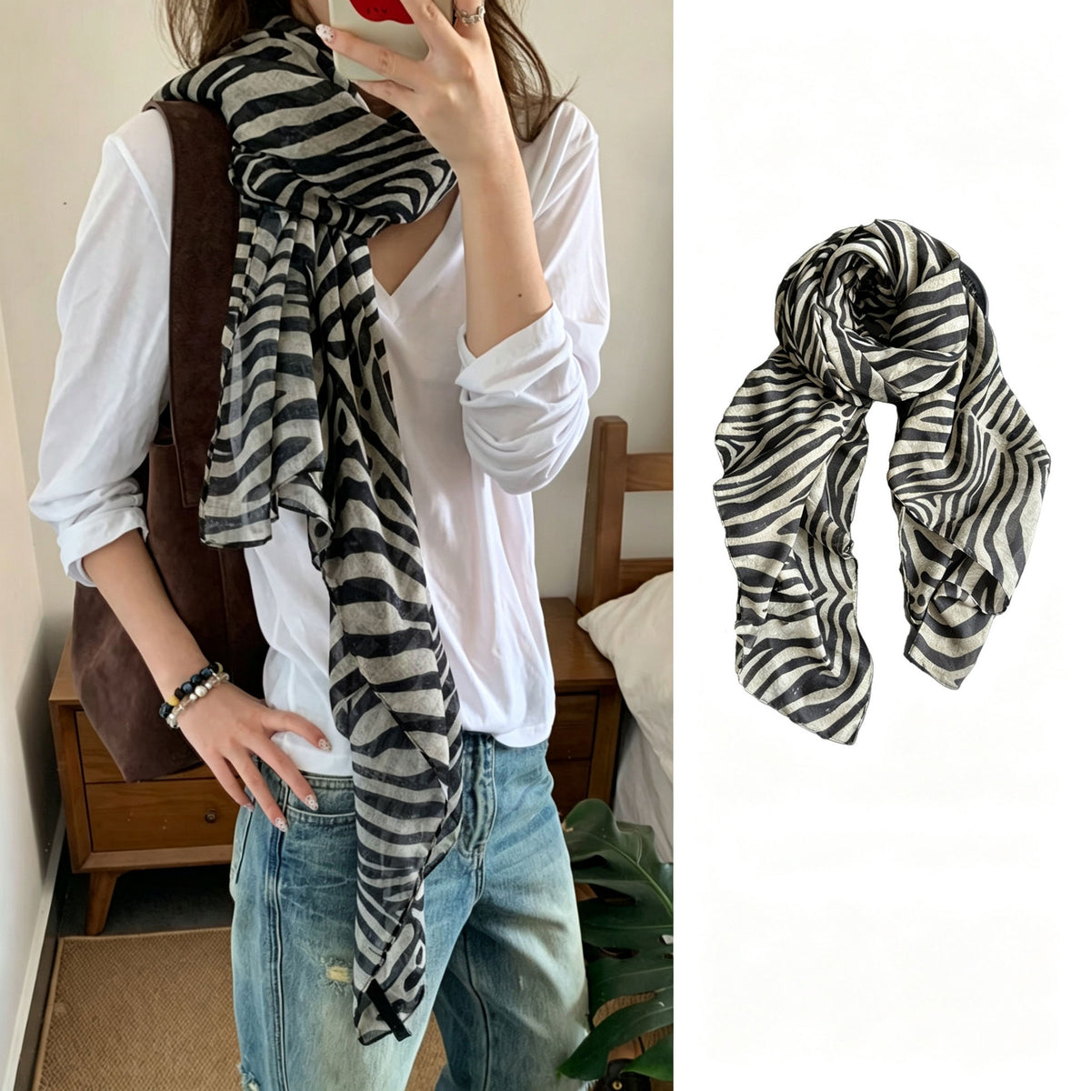 VELYORA — Foulard long imprimé zèbre – Voile léger, photographie du produit