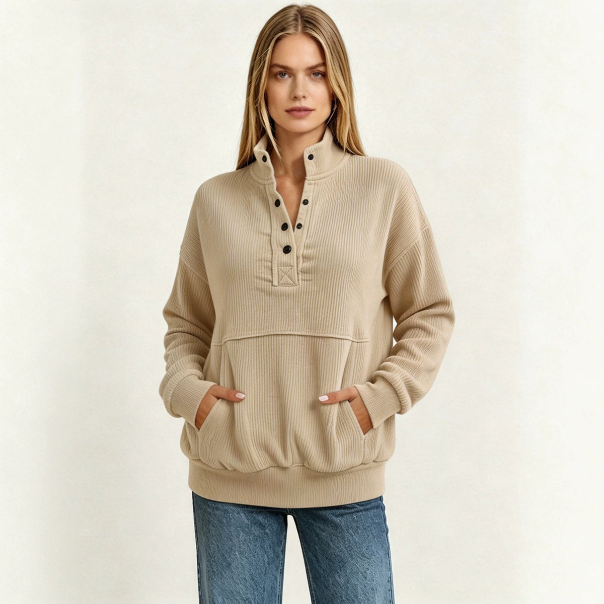 VELYORA — Sweat femme à boutons – Style décontracté, photographie du produit